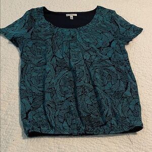 Croft & Barrow Teal and Black Patterned Short Sleeve Top